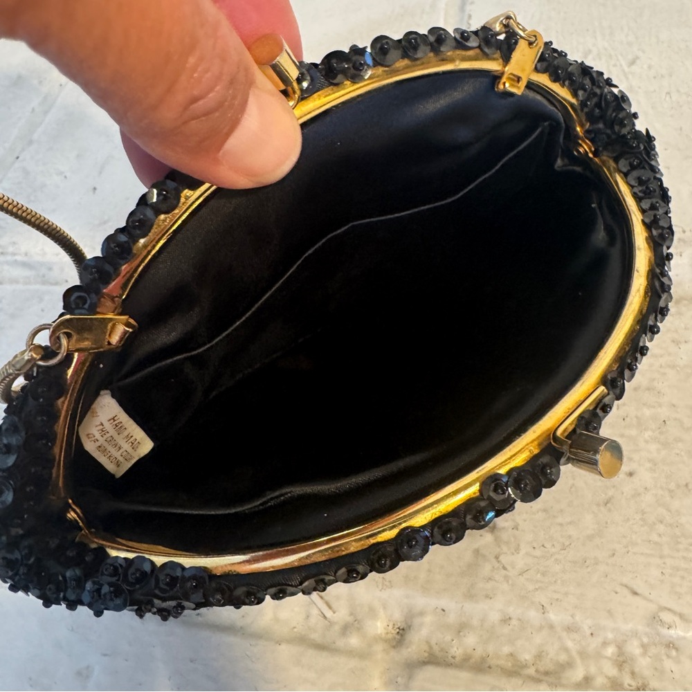 Vintage Black Beaded Purse Crown Colony Beaded Purse - Picture 4 of 11